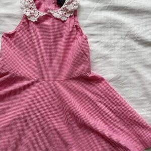 Ralph Lauren Pink Gingham Dress with Lace Detail